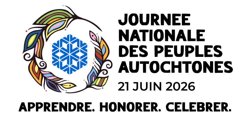 Visuel promotionnel pour la Journée nationale des peuples autochtones présentant un motif circulaire de feuilles colorées autour d’un symbole central, avec le texte « Journée nationale des peuples autochtones, 21 juin 2026 » et « Apprendre. Honorer. Célébrer. »